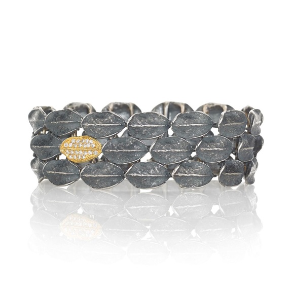 John Iversen Jewelry - John Iversen Silver & Gold Diamond Leaf Bracelet